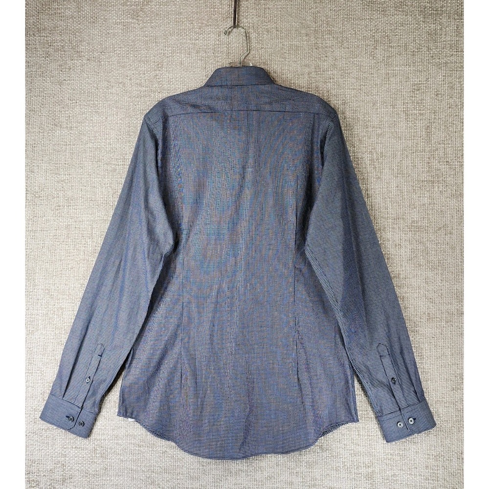 Express Fitted Microplaid Dress Shirt Mens MT Tall Navy White Long Sleeve NWT - Picture 7 of 13